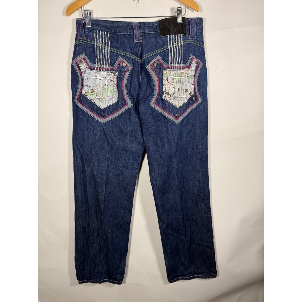 Delt Mens Blue Denim Guitar Pocket Jeans Y2K 36x34 Skater Grunge 2000s